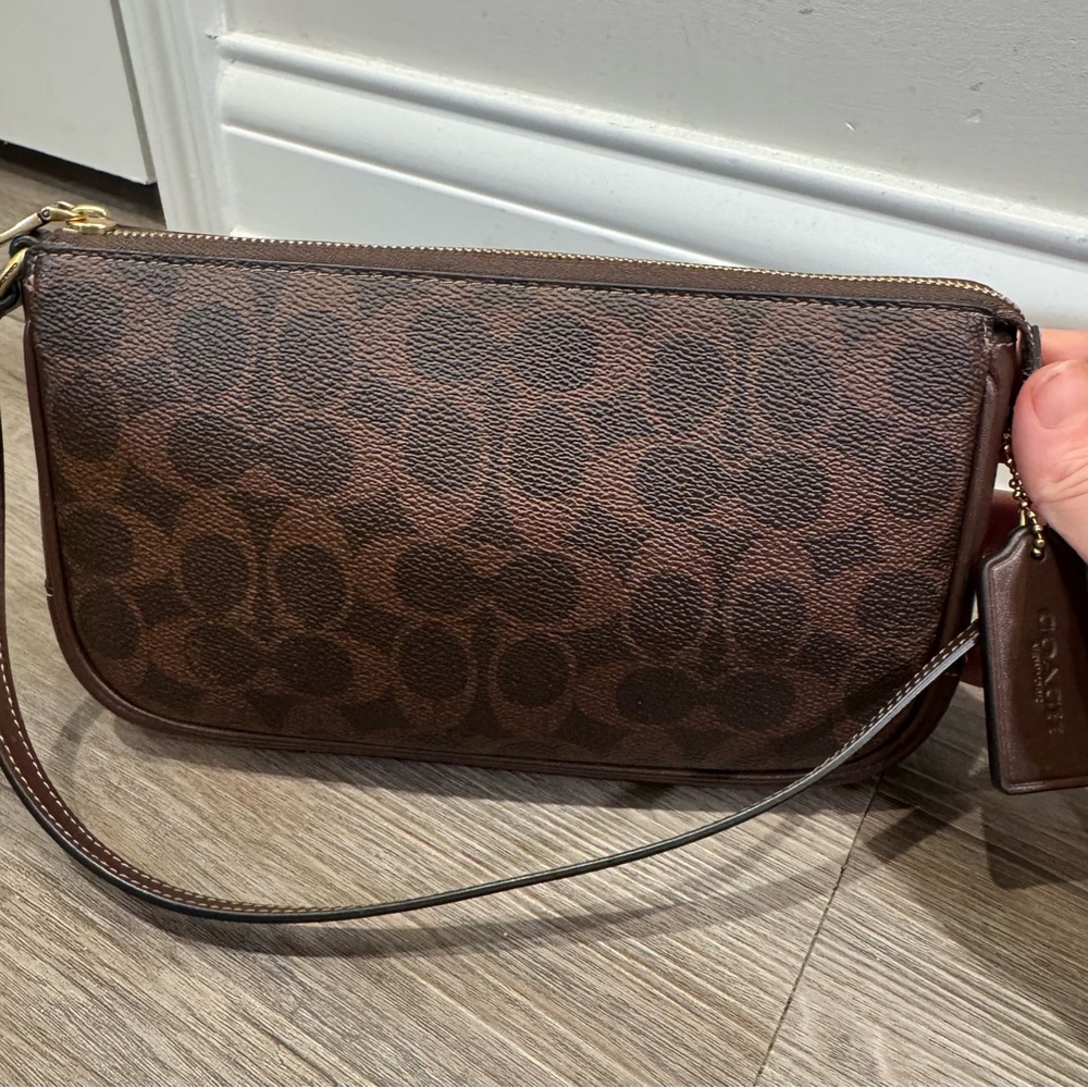 Coach Plaza Small Signature Canvas Slim Shoulder Bag in Brass/Maple - Picture 7 of 16